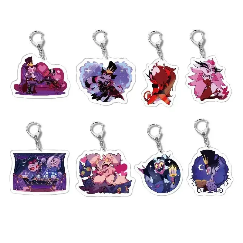 6CM Cartoon Helluva Boss Transparent Key Chains Irregular Moxxie Loona Waterproof Fashion Jewelry Cute Metal Buckle Accessories