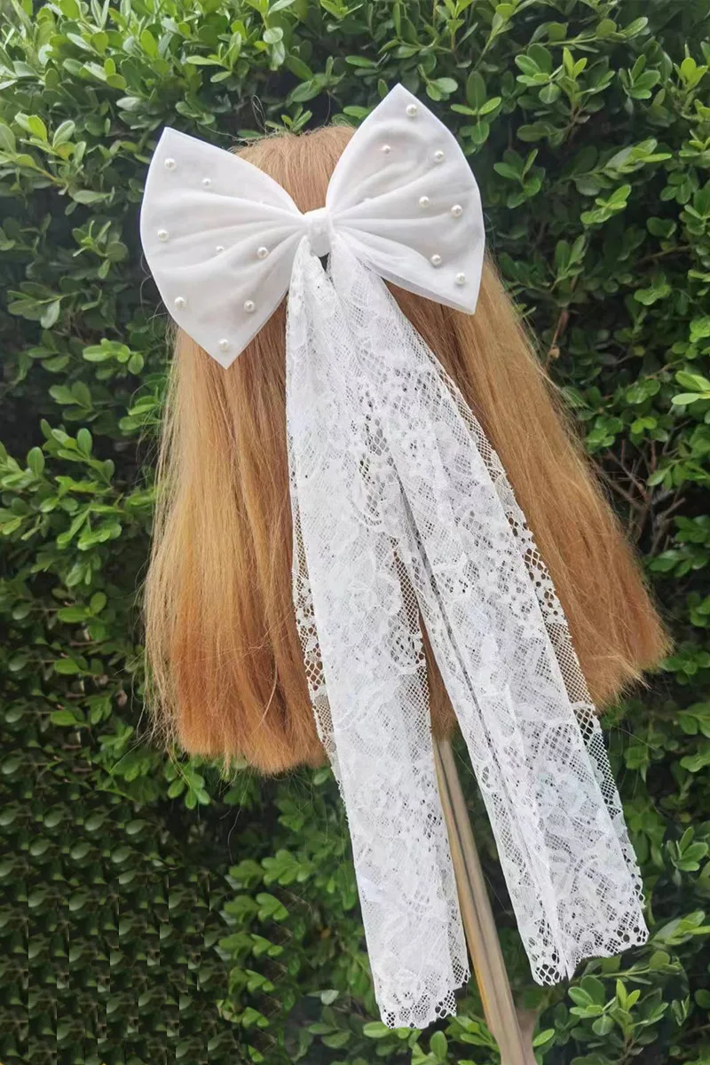 Bando pita mutiara 40cm, aksesori rambut Korea pita rambut pernikahan jepit rambut pengantin