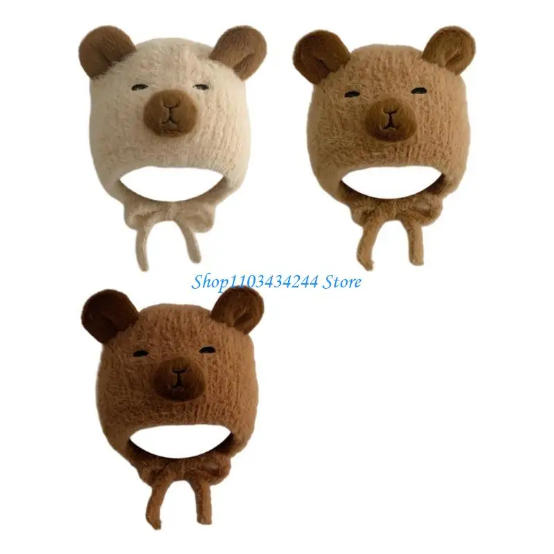 

Вязаная зимняя шапка, теплая шапка, вязаные крючком шапки с рисунком медведя и защитой ушей, детская шапка, шапки для мальчиков