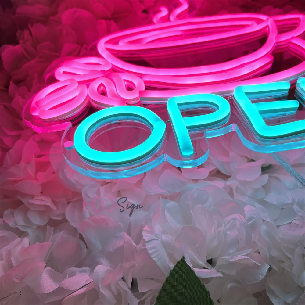 Coffee Open Neon Sign Coffee Shop Hanging LED Wall Decor Business Lights for Bar Cafe Store Open Decoration Neon Light Signs