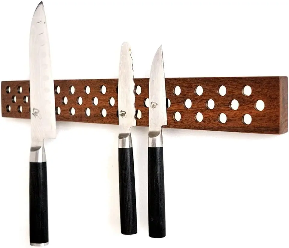 Magnetic Wooden Knife Bar Holder Strip, Cherry or Walnut, 12, 16, 20, or 24 Inch (16 Inch, Walnut)