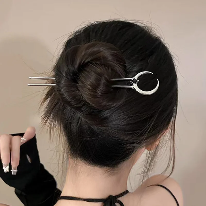 Vintage Crescent Moon Hair Sticks for Women Simple Chinese U-Shape Hairpins Disk Hairsticks Headdress Fashion Hair Accessories