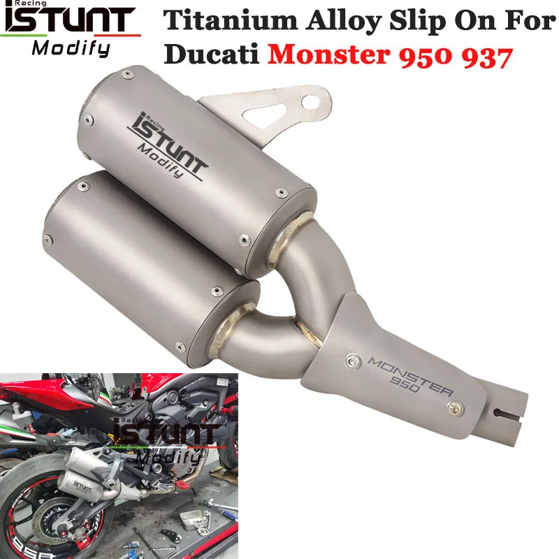 Motorcycle Exhaust Escpae System For DUCATI 950 937 Monster 2021 2022 Titanium Alloy Slip On Link Pipe Double Hole Muffler Mesh