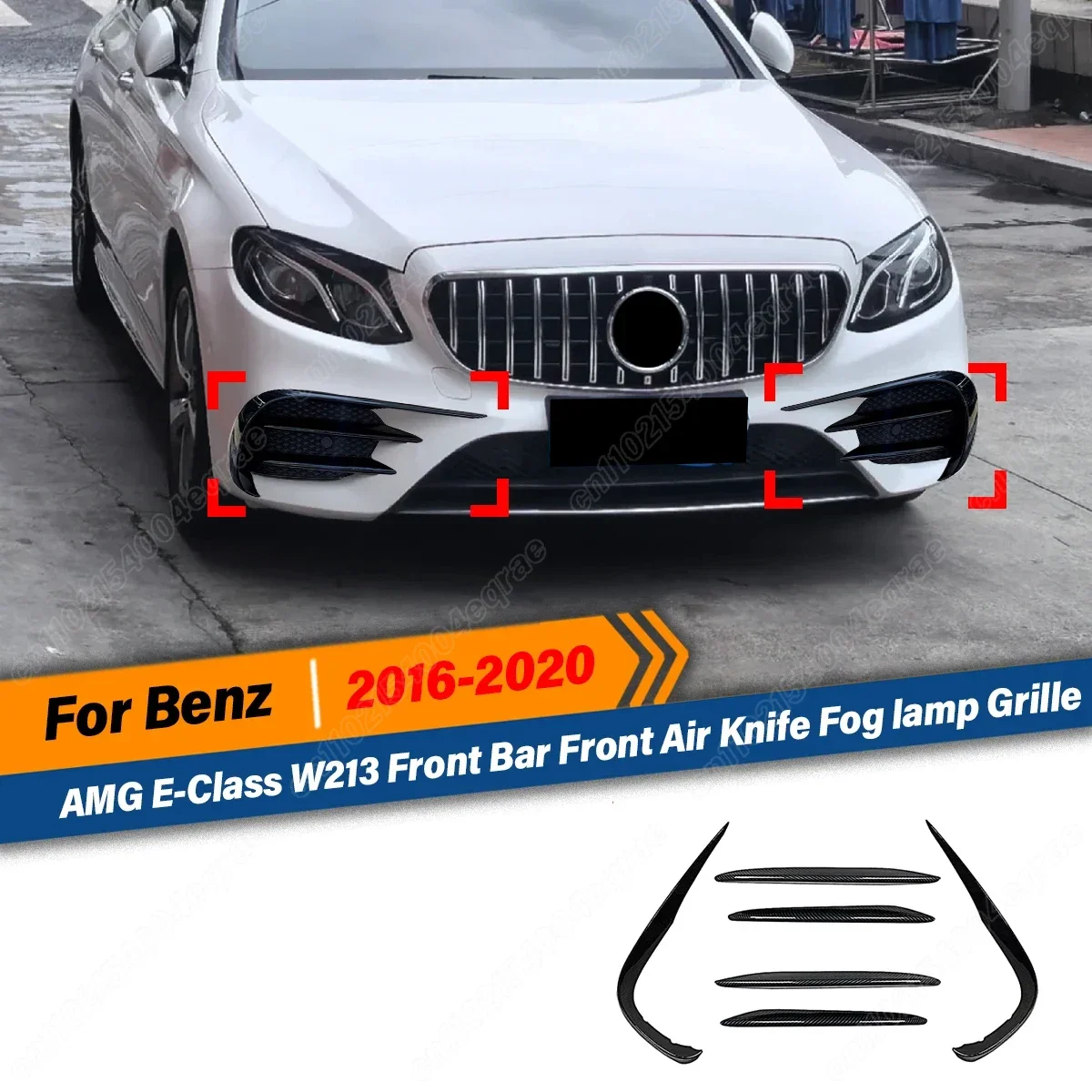 

For Mercedes-Benz AMG E-Class W213 2017 2018 2019 2020 Front Splitter Air Knife Car Stickers Fiber Look Accessories Body Kit