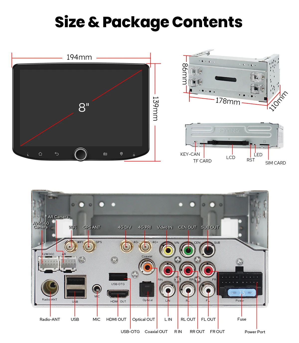 JOYING 8 Inch Universal Android Car Stereo Double DIN Head Unit Wireless Apple CarPlay Android Auto GPS DSP Bluetooth HDMI
