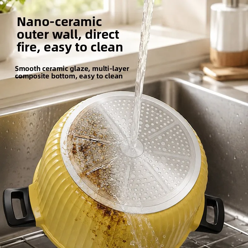 Nonstick Vertical Stripes Stew Pot Soup Cooker Induction Gas Stove Universal Use