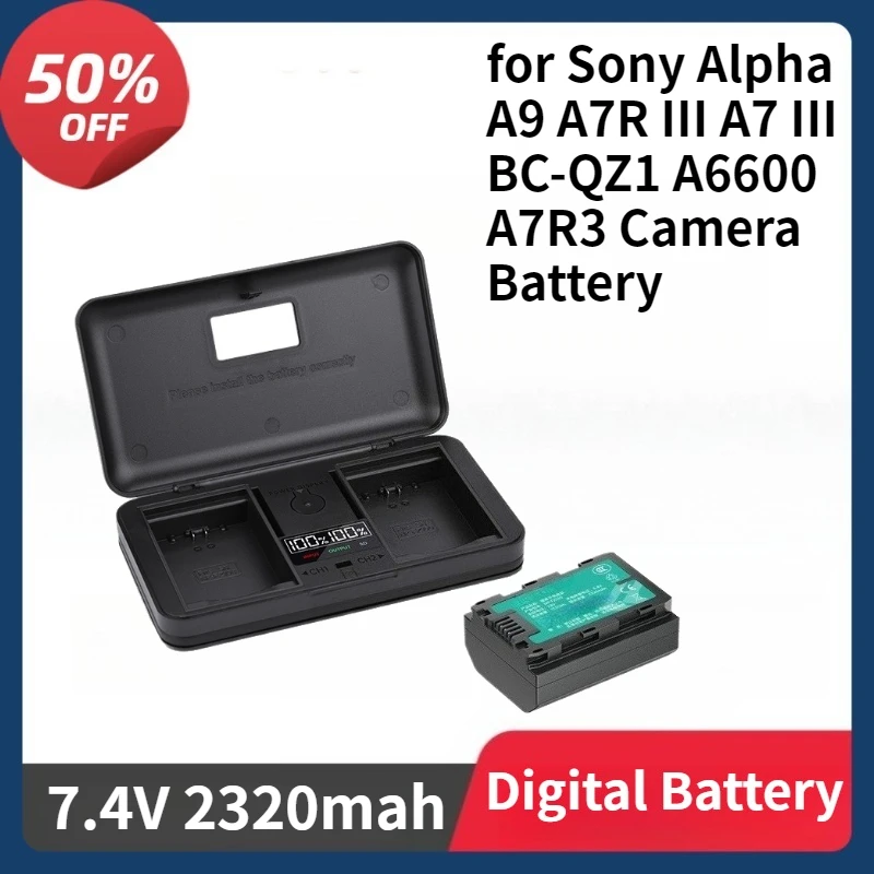 For Sony Alpha A9 A7R III A7 III BC-QZ1 A6600 A7R3 Camera Battery 2320mAh NP FZ100 NP-FZ100 Type-C Battery + LCD 2 Slots Charger