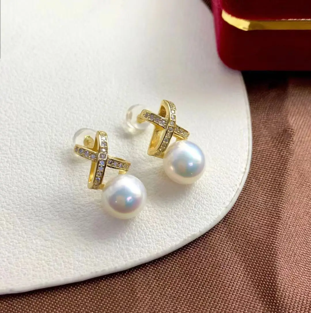 

Оптовая продажа, серьги из стерлингового серебра S925, фурнитура для крепления, базовые монтажные детали, аксессуар для жемчуга 8-9 мм, 5 пар/лот