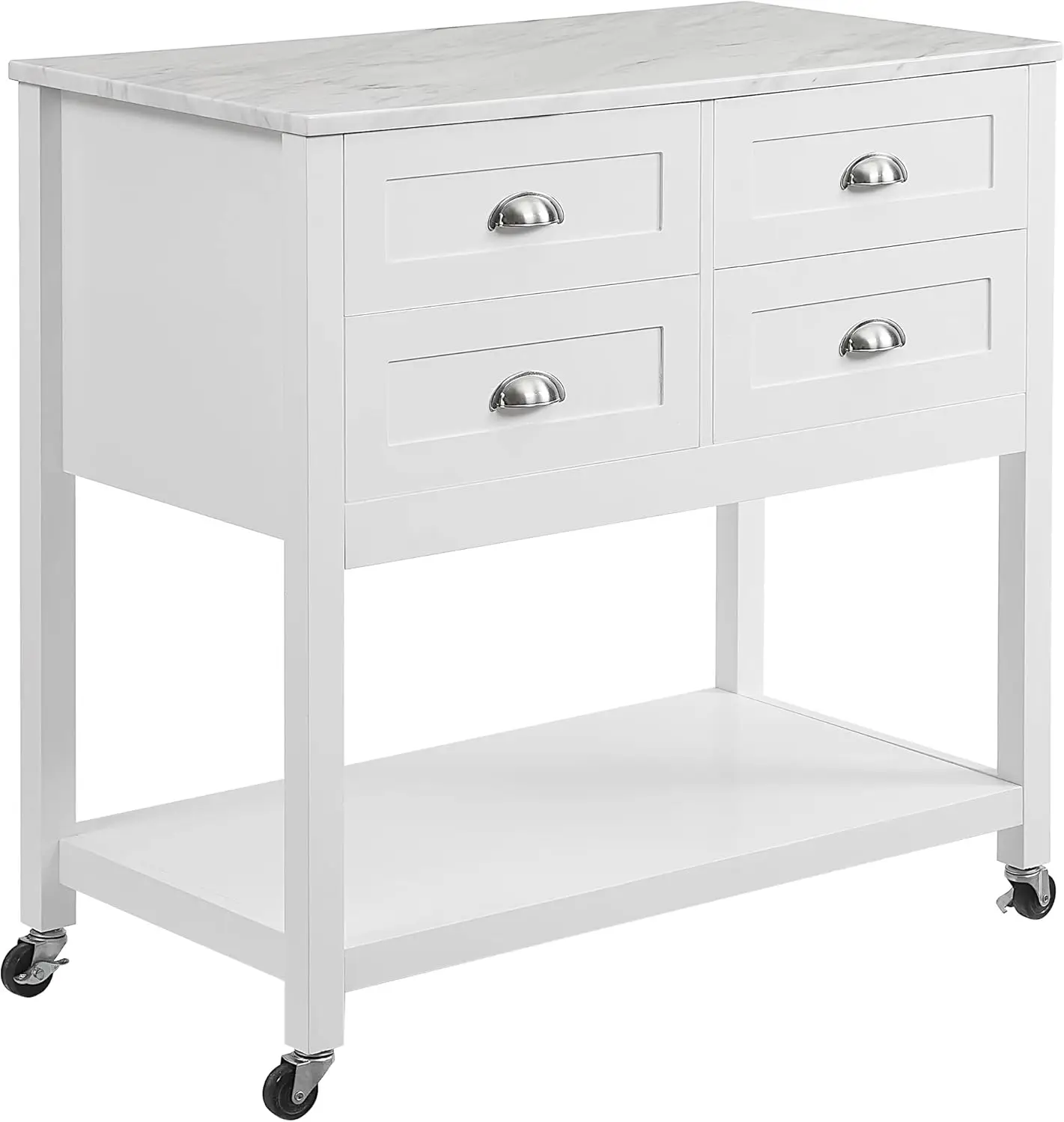 

Connell Rolling Kitchen Island Cart, Microwave Stand, Coffee Bar With Storage Drawers, White