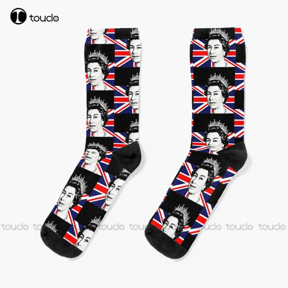 

Queen Elizabeth Ii England Flag Socks Womens 360° Digital Print Christmas New Year Gift Unisex Adult Creative Funny Socks New