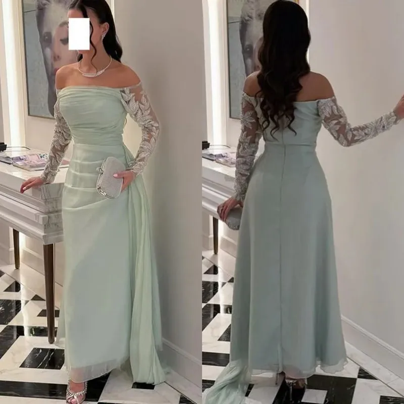 

Simple Saudi Arabia Mermaid Prom Dresses Lace Appliques Off Shoulder Party Dress Sexy Backless Strapless Formales Customized