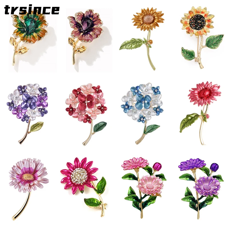 New Enamel Tulip Chrysanthemum Rose Sunflower Flower Brooch for Women Elegant Fashion Classic Flower Weddings Party Brooch Pins