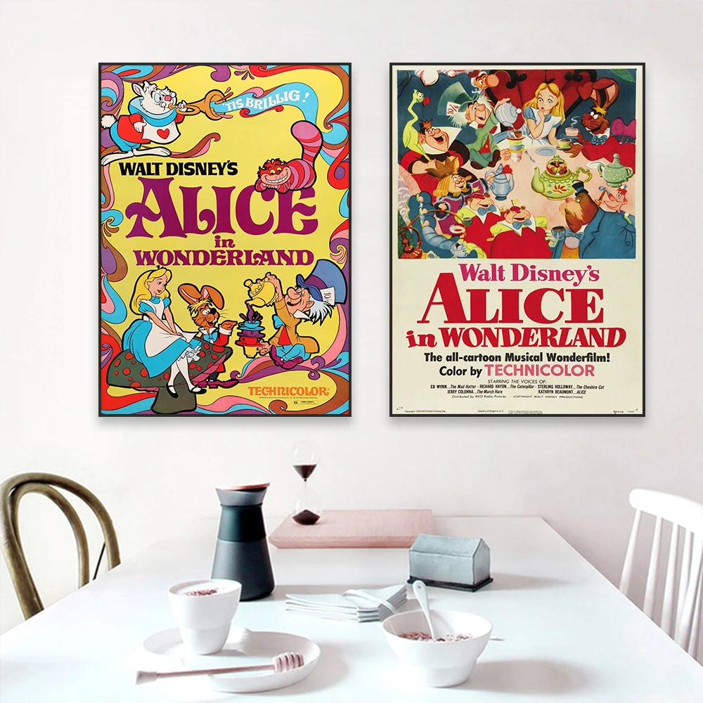 Vintage Disney Movie Poster Alice in Wonderland Poster Wall Art Canvas Painting Disneyland Classic Prints Kids Bedroom Decor