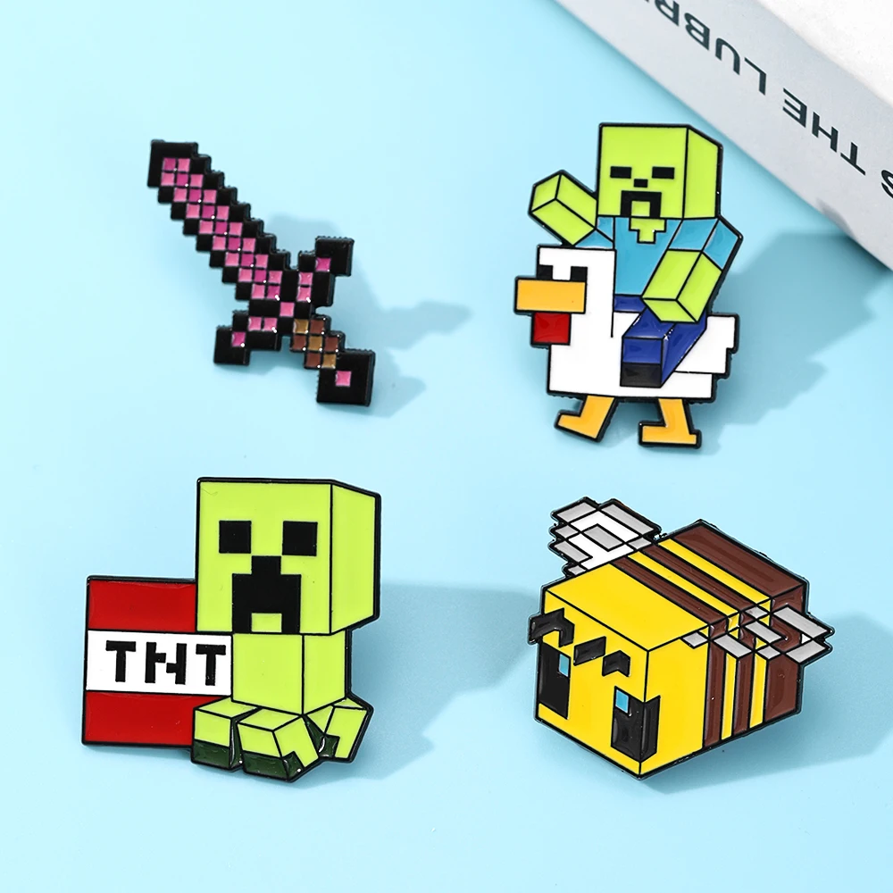 4pcs Cute Baby Zombie Chicken Jockey & Pixel Bee Enamel Pins - Sandbox Game Inspired Gaming Themed Brooches Funny Gamer Gift view 3