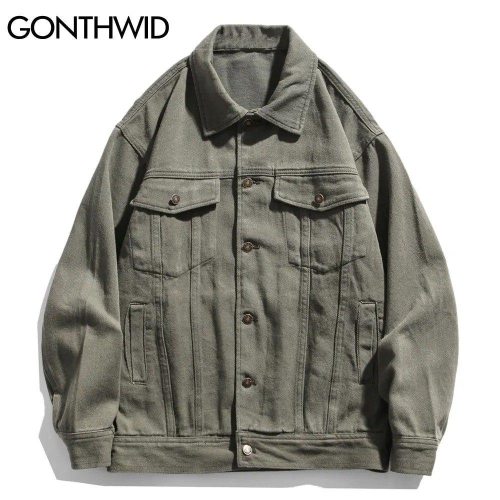 GONTHWID Hip Hop Denim Jacket Streetwear Mens Vintage Painting Ripped Jean Coats 2023 Harajuku Autumn Cotton Jackets Green Khaki