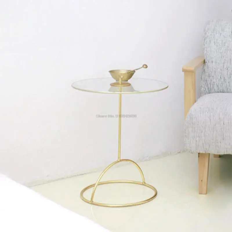 Simple Household Golden Round Table Tempered Glass Small Coffee Table Electroplating Process Movable Sofa Side Table