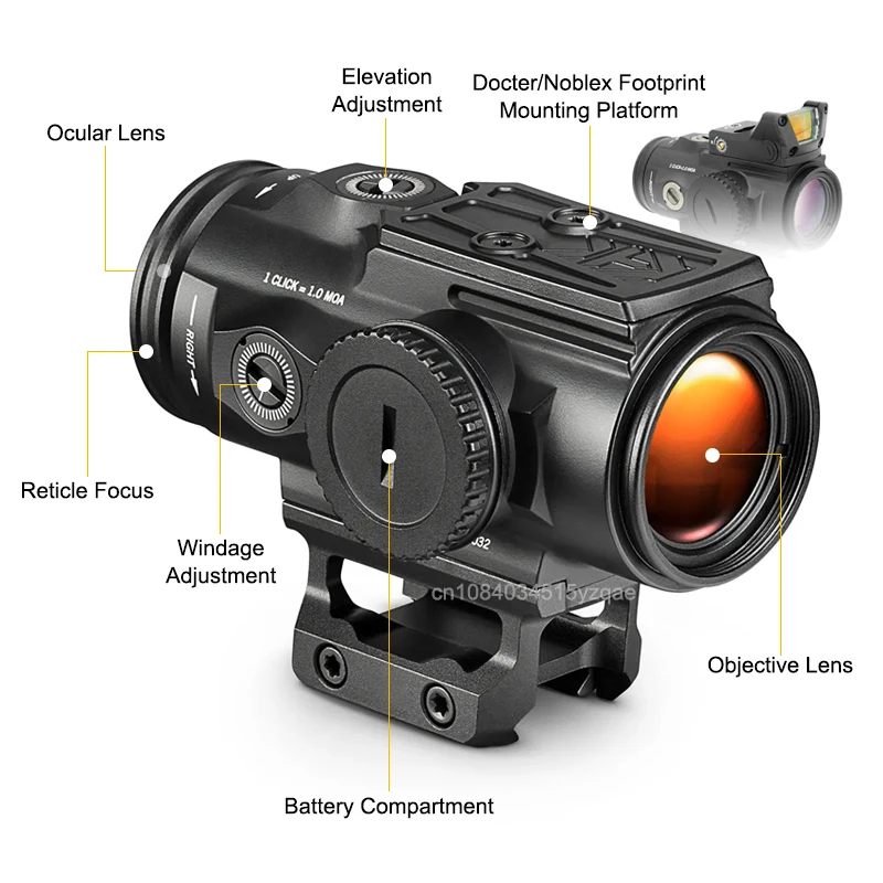 SPITFIRE GEN II 5X Prism Rifle Scope BDC4 Reticle Tactical Hunting Red Dot Magnifier MRDS Mounting Platform Picatinny Rail Mount