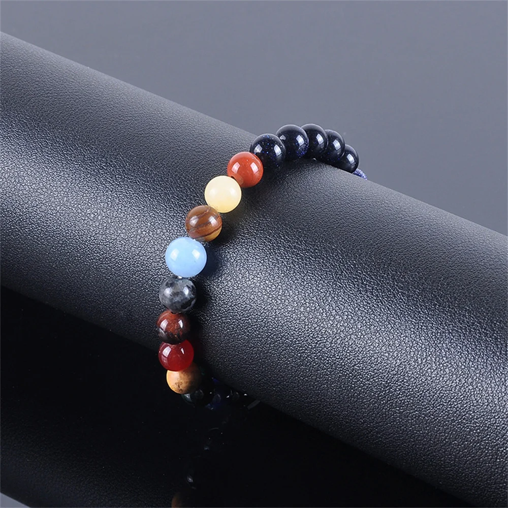 Universe Eight Planet Couple Bracelet Galaxy Solar System Natural Stone Stars Earth Moon Bracelets for Women Man's Gift Jewelry