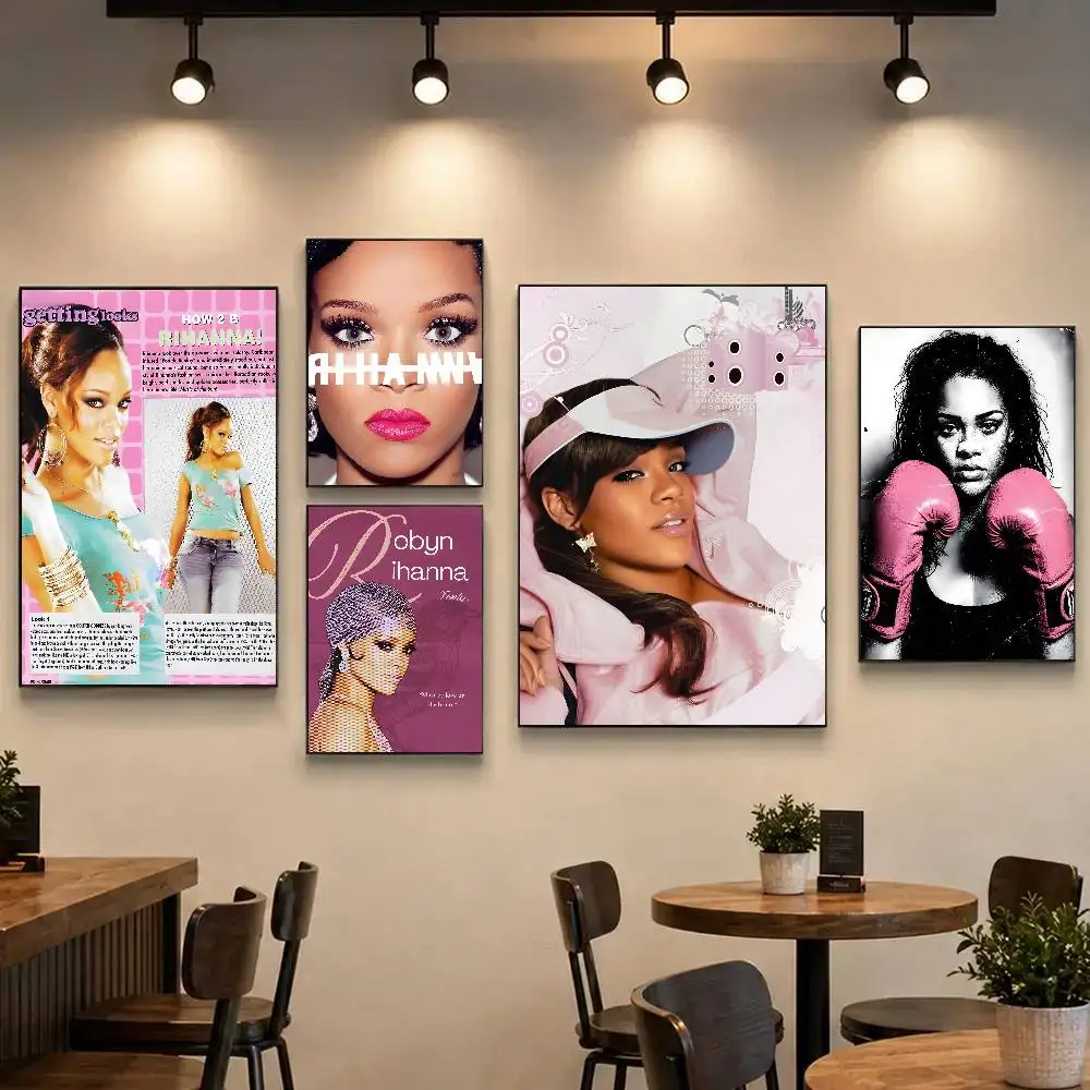 Singer R-Rihanna Poster Self-adhesive Art Waterproof Paper Sticker Coffee House Bar Room Wall Decor