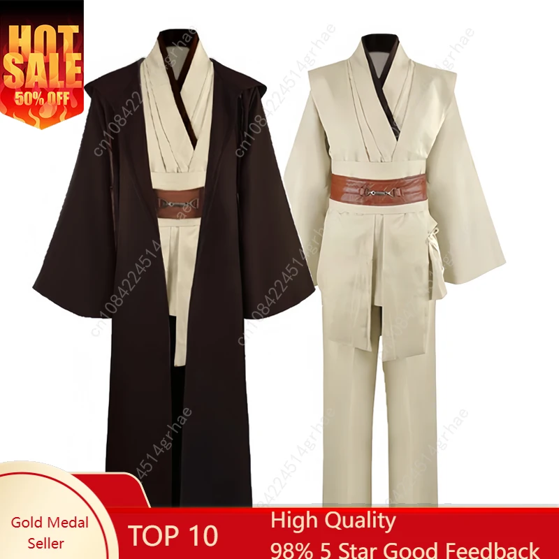 

Obi Wan Kenobi Men's Costume Robe Adult Male Jedi Knight Tunic Costume Hooded Uniform Full Set Halloween Cosplay Cloak