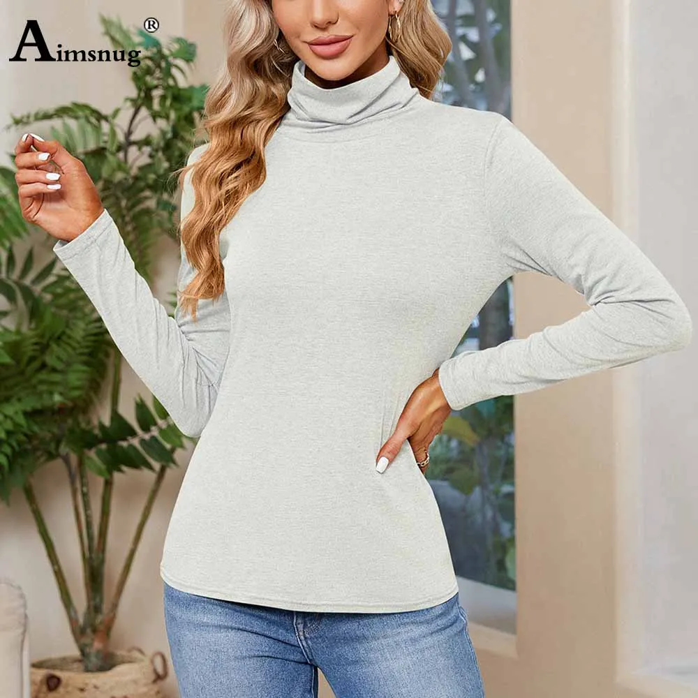 

Aimsnug 2024 New Autumn Winter Turtleneck Tops Streetwear Female Long Sleeves Basic T-Shirt Women Casual Retro Skinny Tees Shirt