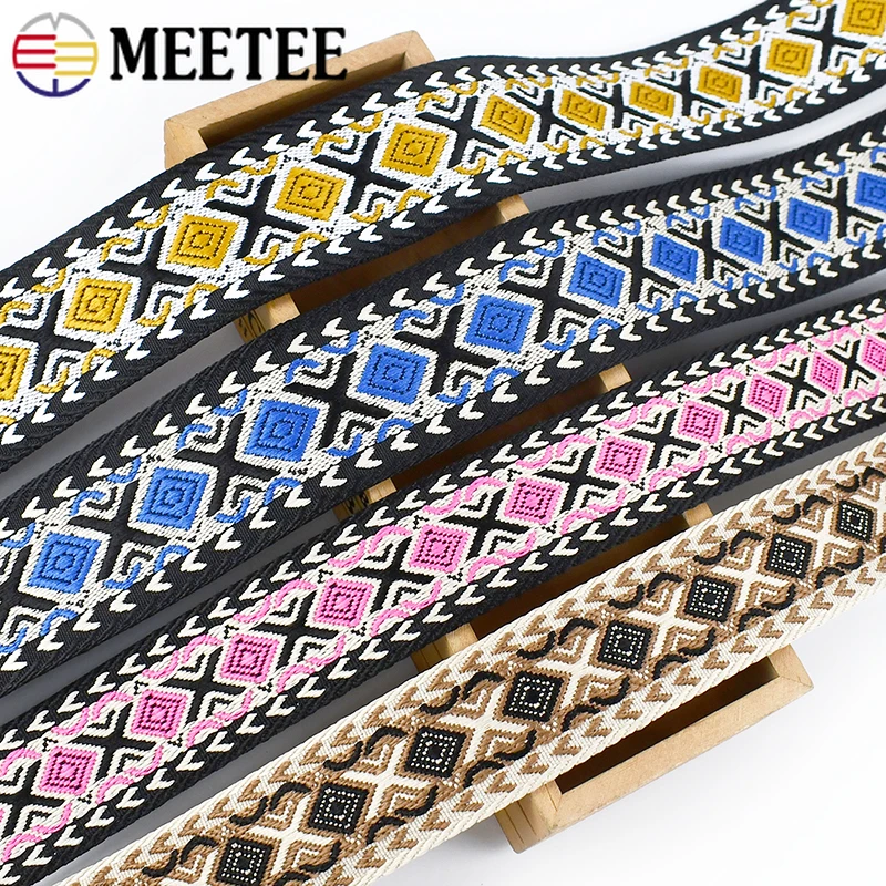 1-5Meters Meetee 38/50mm Jacquard Ribbon Tape Polyester Webbing Ethnic Decorative Bag Luggage Sewing Bias Belt Band Accessories