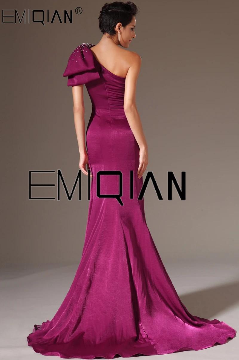 New Stylish One Shoulder Evening Gown Plum Mermaid Evening Dresses with big Bow