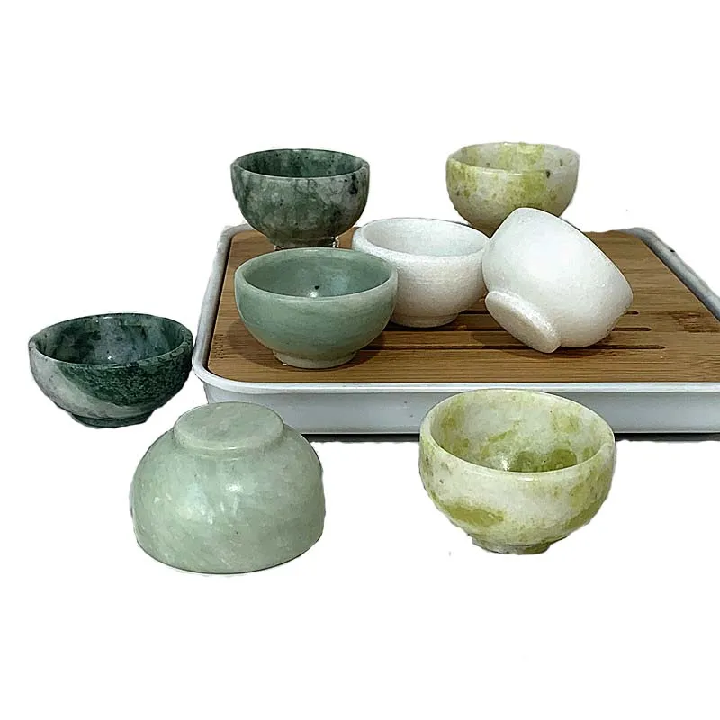 2pcs Natural Stone Jade Crystal Carving Bowl Home Decoration And Tea table Ornaments Minerales Energy Supplement