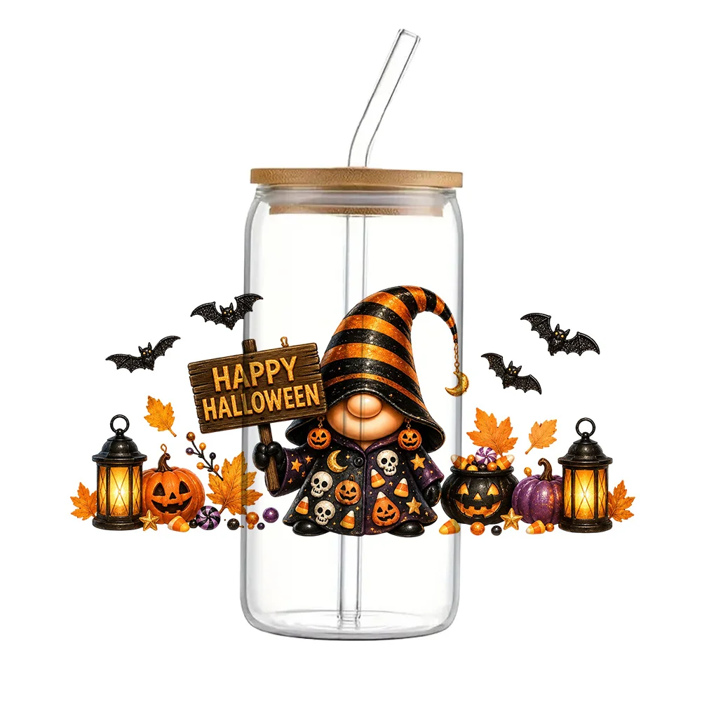 11x24cm Halloween Pumpkin Dwarfs UV DTF Wraps Sticker DIY For 16oz Glass Cup Waterproof Decals Phone Case Girls Sticker