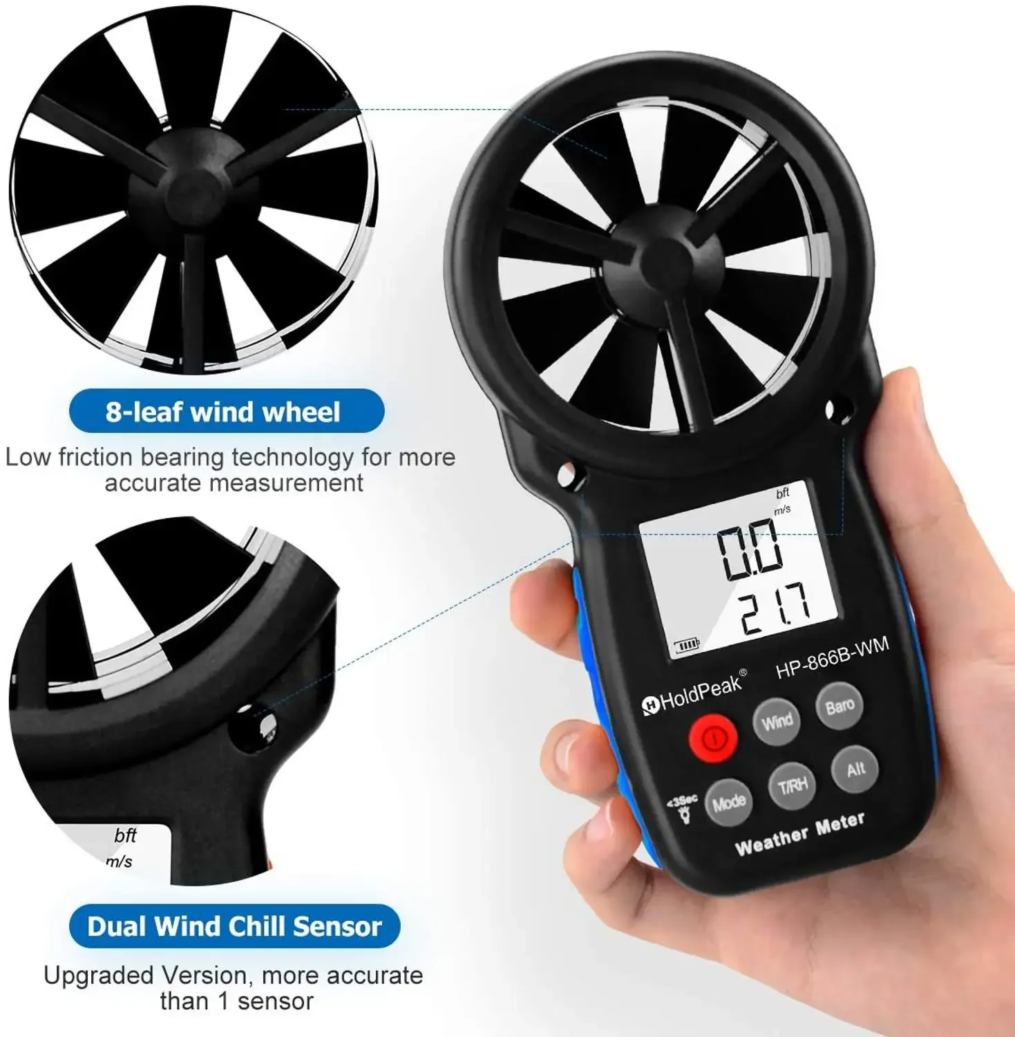 Weather instrument HP-866B-WM Anemometer For measurement of dew point, atmospheric pressure and wind chill barometer appliances