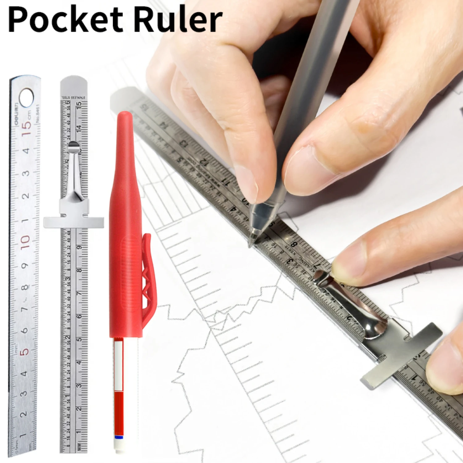 Convenient and Durable Set of 2 Stainless Steel 6-Inch Rulers with Integrated English and Metric Scales, Including Pen Clamp and