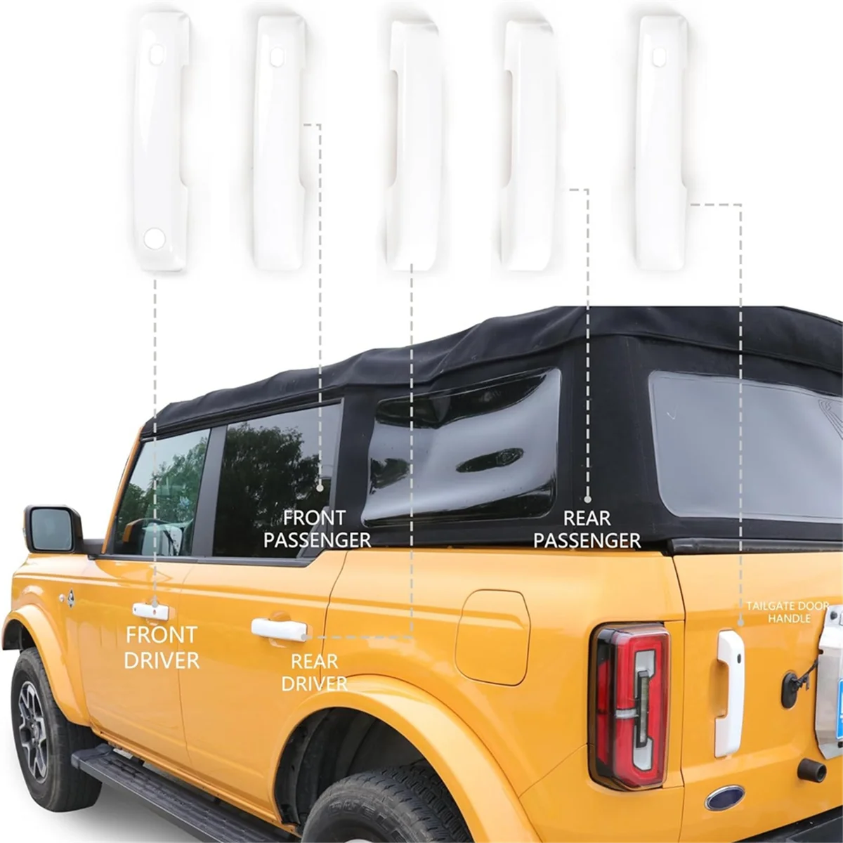 

Car Door Handle Protector Tailgate Handle Cover Trim for Ford Bronco 2021-2024 Accessories White with Smart Switch Hole