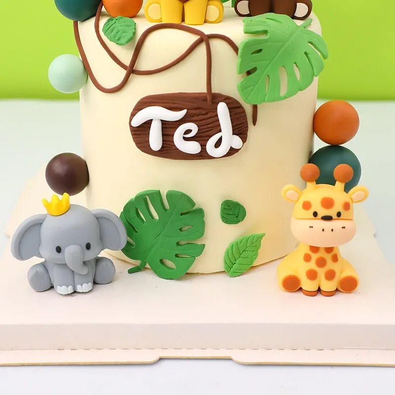 New Forest Tropical Animal Cake Decoration Jungle Wild Lion Giraffe Monkey Cake Ornaments First Birthday Party Gift