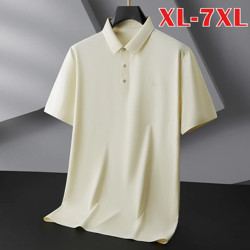 

Minglu High Elasticity Seamless Men's Polo Shirts Luxury Short Sleeve Solid Color Summer Business Casual Man Tees Plus Size 7XL