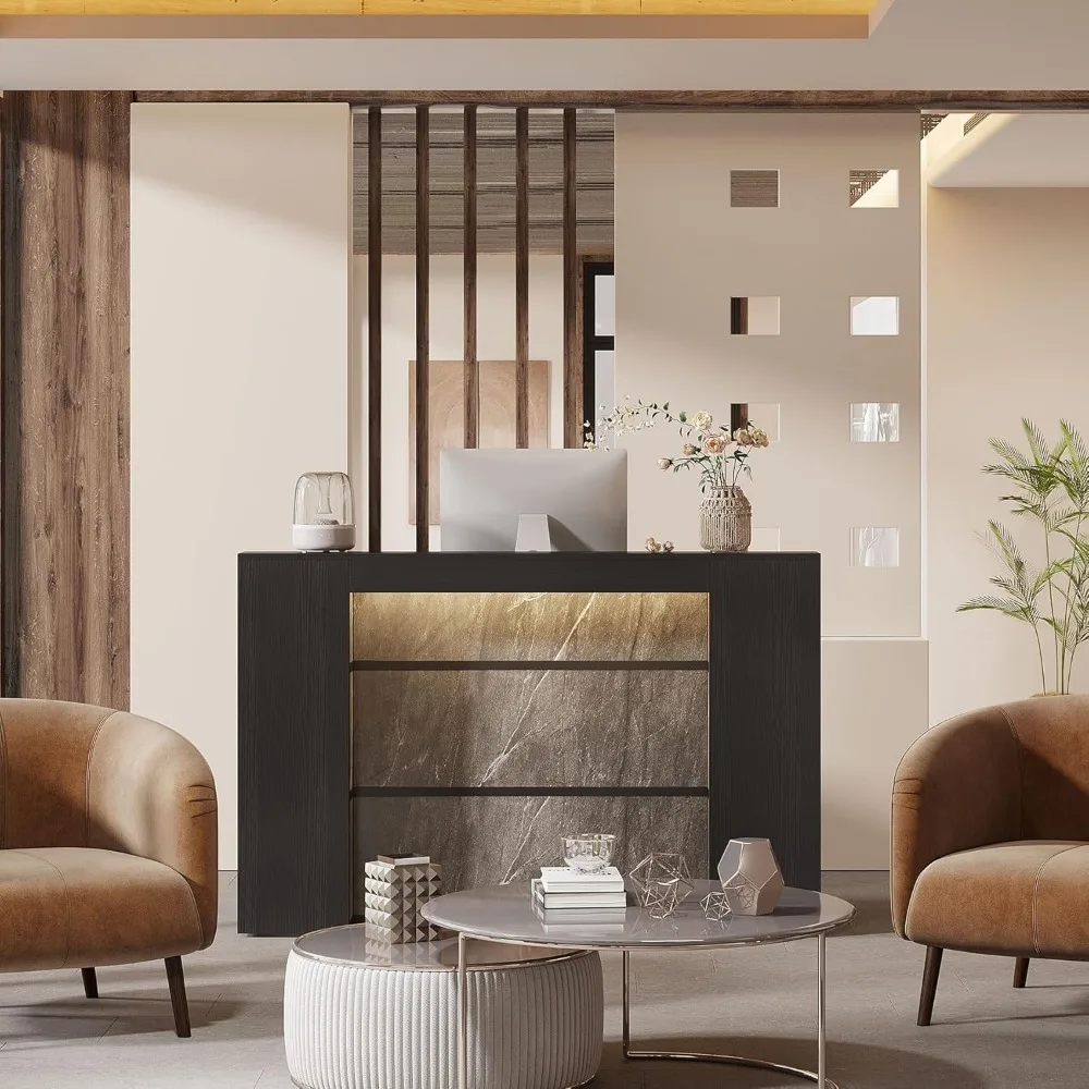 LED-Illuminated 63 Modern Reception Desk for Lobbies, Salons, Retail Spaces, and Professional Waiting Areas