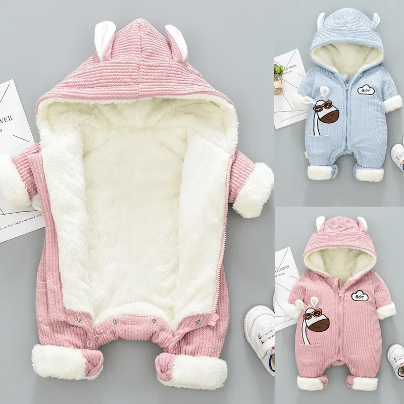 Newborn Baby Clothing Cartoon Baby Boy Clothes Christmas Baby Rompers Winter Warm Fleece Infant Rompers Girls Clothes Kids