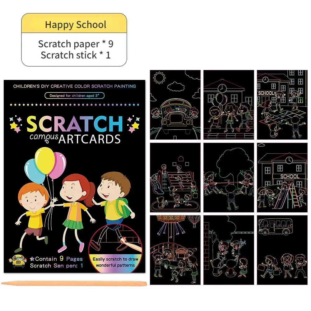 Kit Peinture Arc-en-Ciel Avec Raclette Pour Enfants - DIY Scratch Art, Ensemble Créatif Complet 20 Feuilles + Peintures