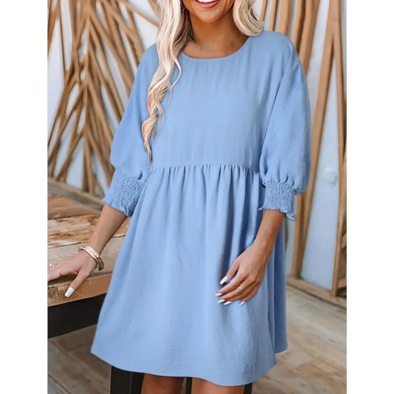 

Women's Fashion Solid Dress Casual New Casual Loose 3/4 Sleeved Dress Round Neck Flowy Swing Short Dress Beach Elegant Vestidos