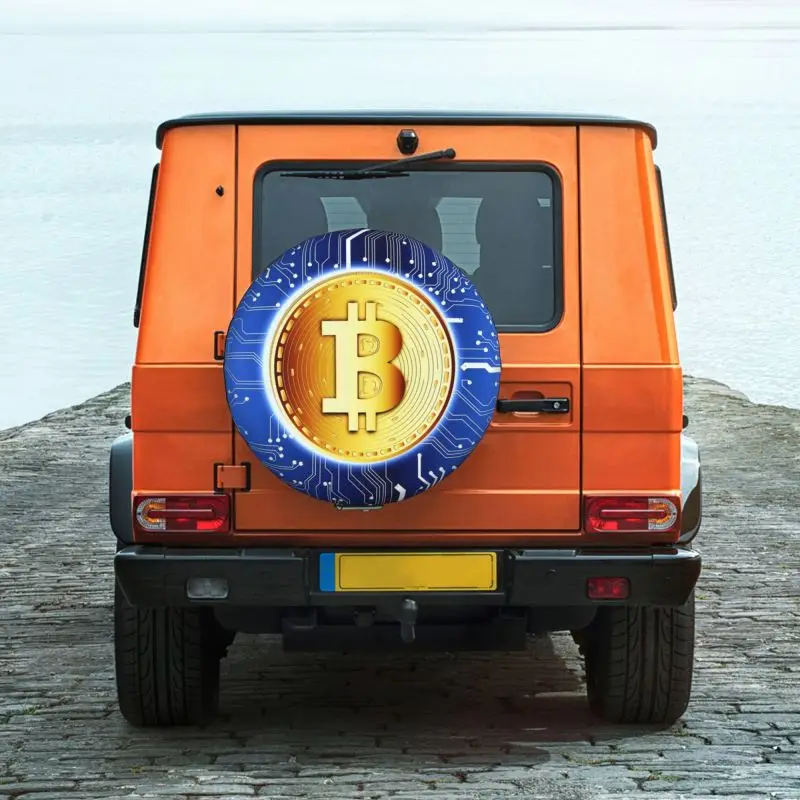 Niestandardowa osłona opony Bitcoin 4WD 4x4 przyczepa kryptowaluta Btc Blockchain ochraniacz koła zapasowego dla Jeep Wrangler 14 "15" Cal