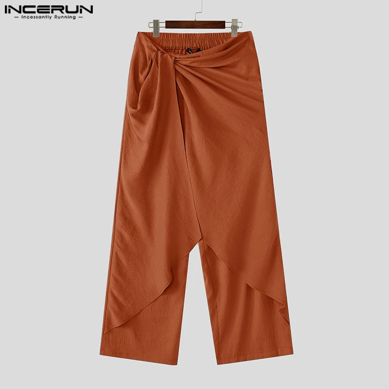 INCERUN American Fashion Long Pants Men Casual Hierarchical Design Solid Straight Leg Trousers Handsome Boy Commuting Bottoms