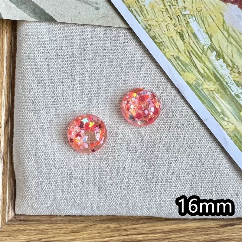 Summer style 100pcs/lot 16mm 18mm sequin effect geometry rounds shape resin cabochon beads diy jewelry garment hair accessory