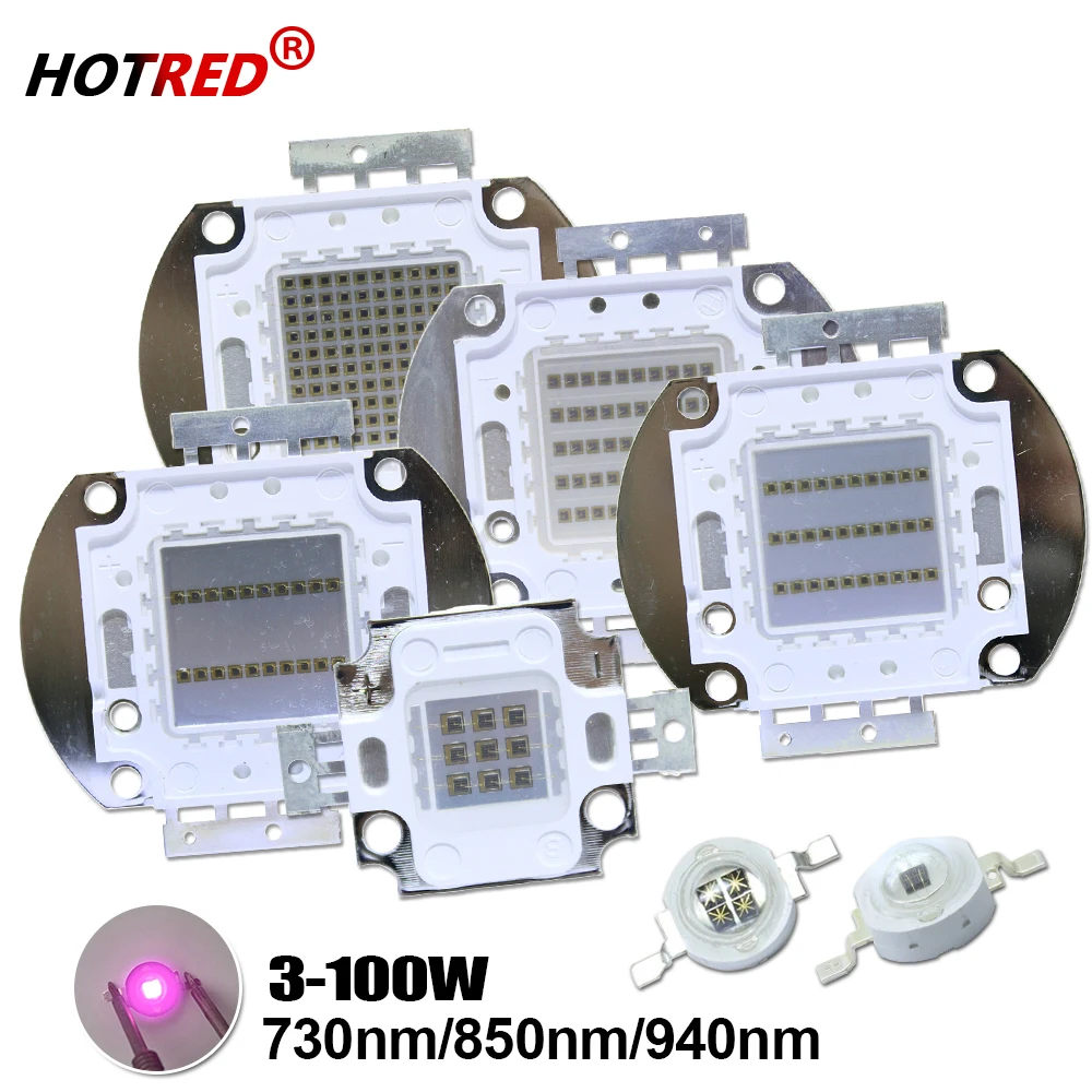 Wysokiej dioda LED dużej mocy na podczerwień chipy IR 850nm 940nm 730nm 3W 5 w10w20w50w 100W emiter COB zintegrowane światło lampa matryca do widzenia W nocy