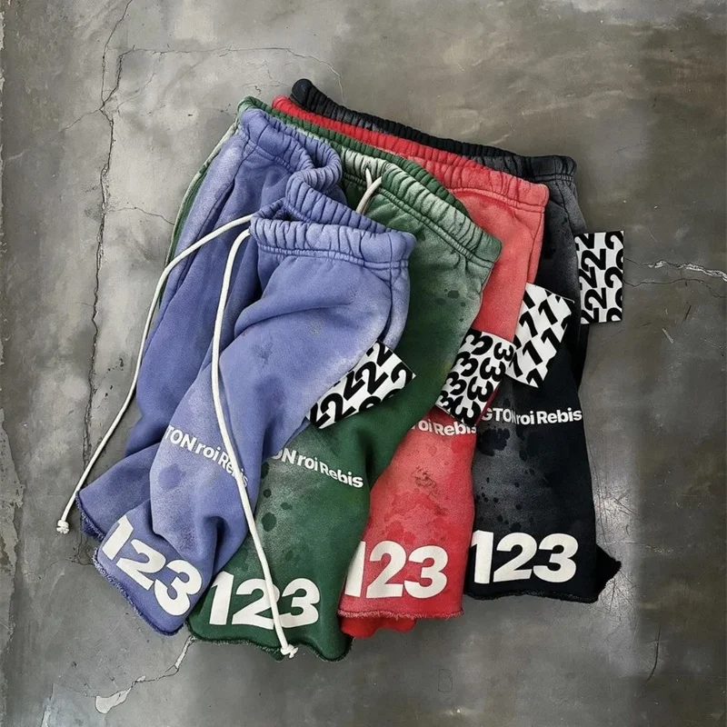 Tie-dye RRR123 24SS Heavyweight Washed Shorts Men Women High Quality Drawstring Casual Pants RRR123 Sports Loose Pants