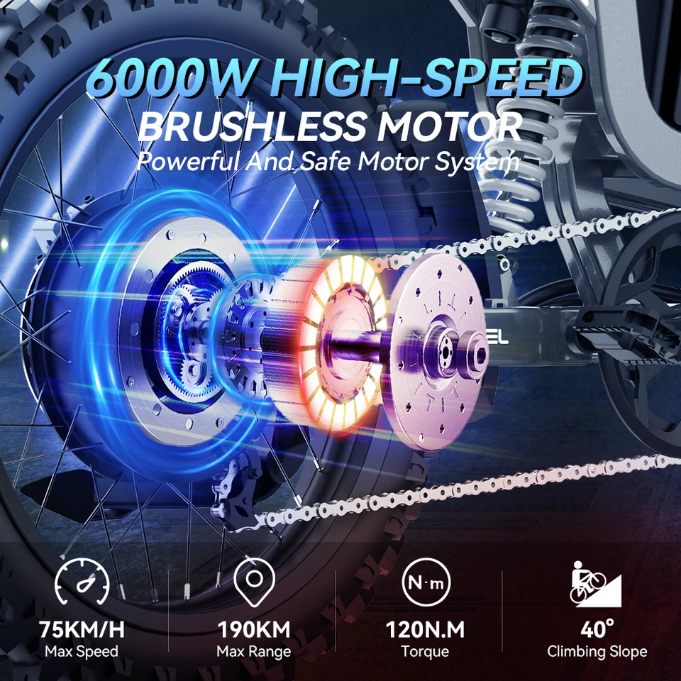 COSWHEEL R19 Readygo Electric Dirt Bike High Power 6000W Adult Ebike 72V40Ah Battery Off-Road Use 85km/h Mountain Bike Lithium image 3