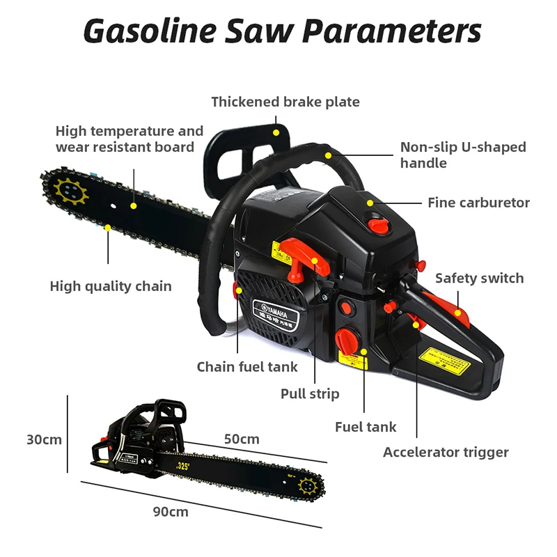 5000W Gasoline Chainsaw 2-Stroke Chainsaw Machine 20inch High Power Logging Chainsaw Cutter Arboriculture Cutting Machine 68CC