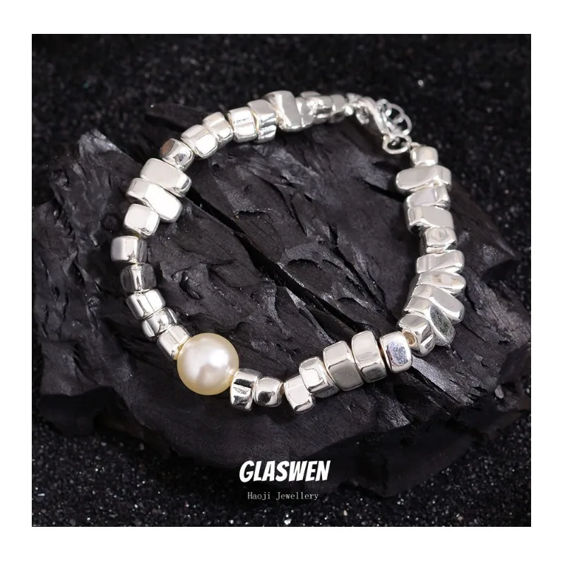 

Simple Irregular Broken Silver Bracelet Women's Korean Version Fashion Personality Temperament Elegant Pearl Light Luxury Versat