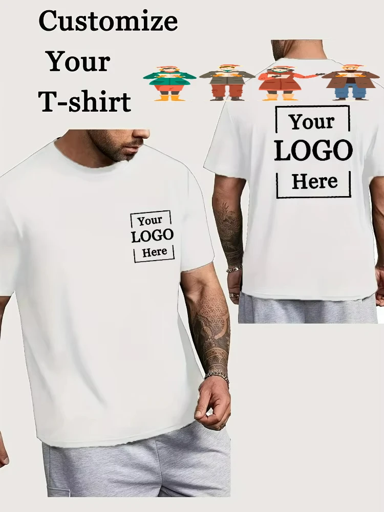 Customizable Men'S Fun T-Shirt - Personalized Front & Back Print, 100% cotton Short Sleeve Crew Neck, Machine Washable.