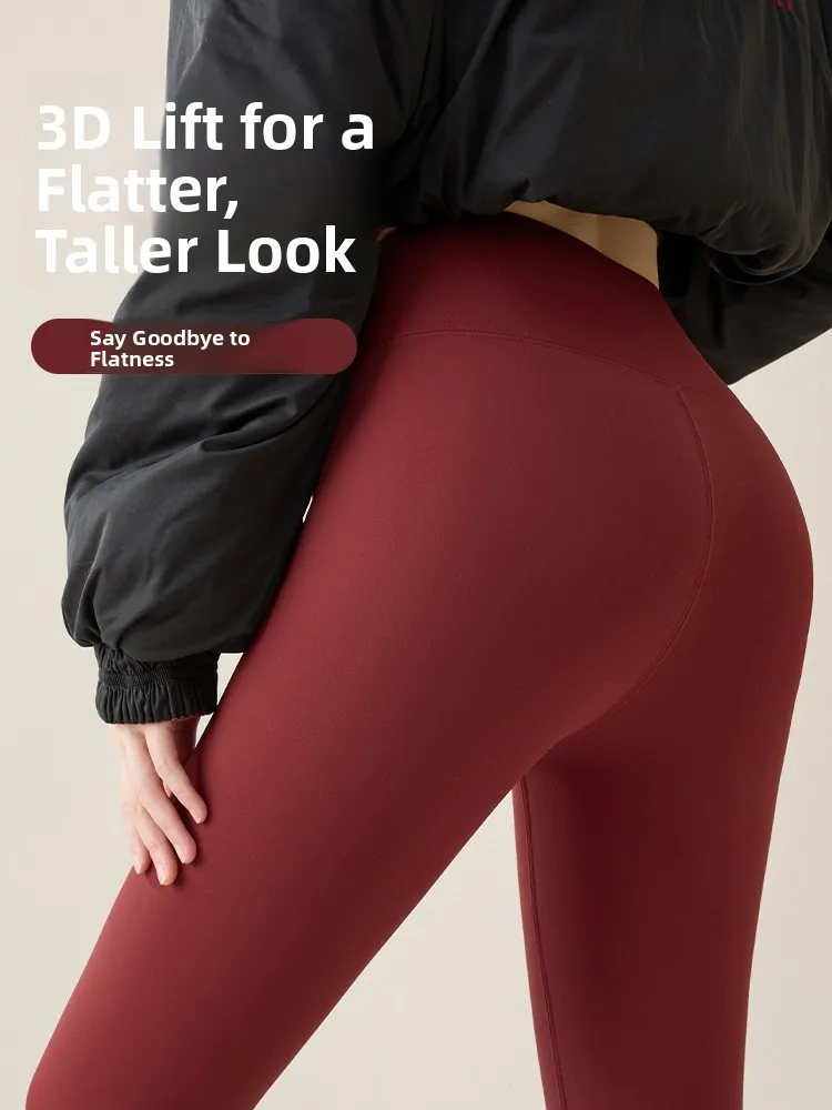 Calças de Yoga de Cintura Alta com Design de Pele de Carneiro, Quentes para o Inverno, Não Apertadas, Alta Elasticidade, Ajuste Confortável, Roupa Externa, Cor Vermelha, Marca