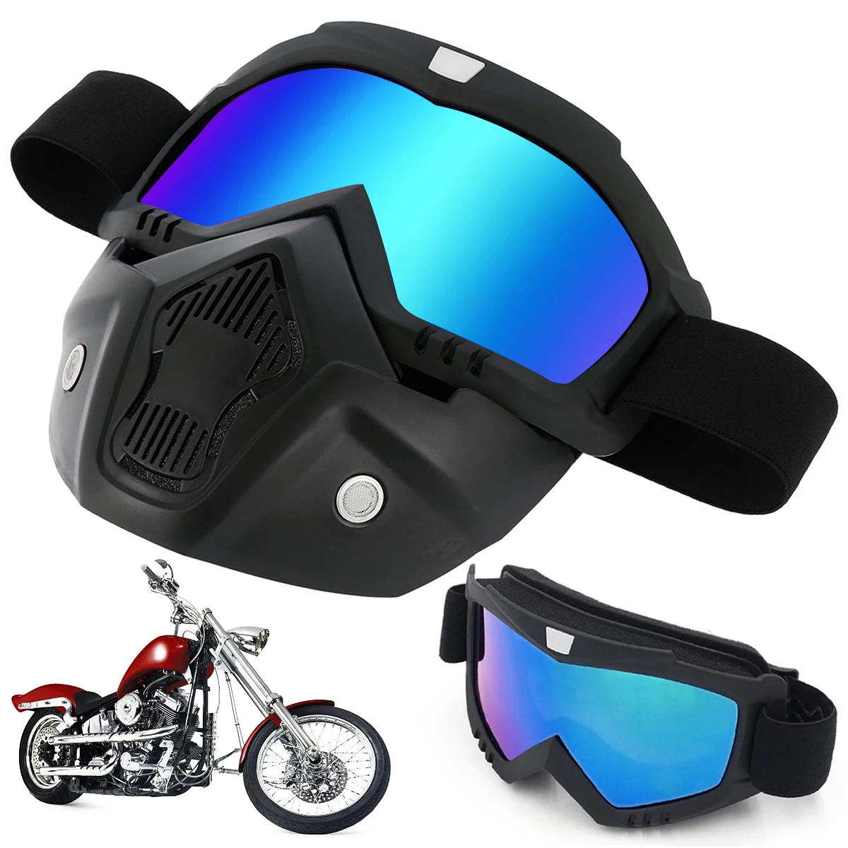 

Motorcycle Riding Goggles Windproof Riding Motocross Glasses Removable Full Face Helmet Mask for Quad ATV Bike MTB Snow Sports