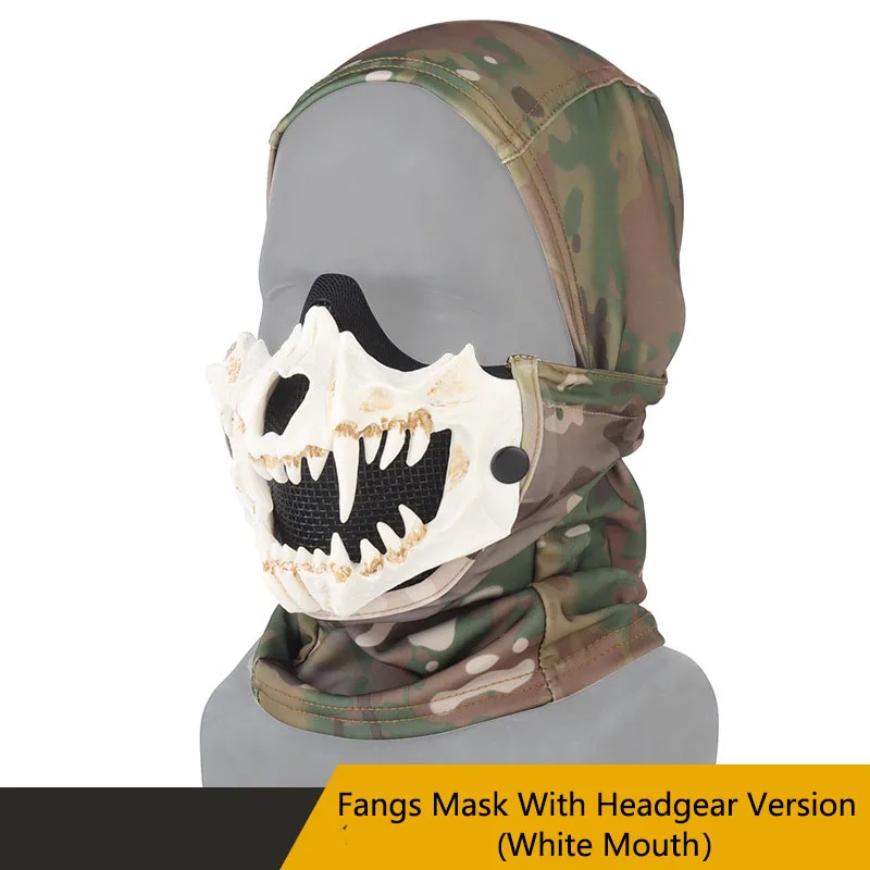 Fangs Mask with Headgear Version, White Mouth, Double Layer Structure Design, High Breathability, Multiple Combinations